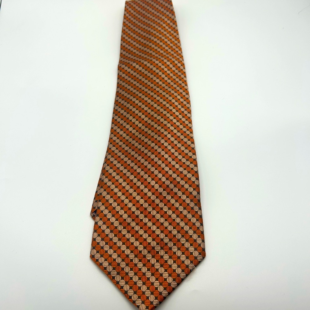 Fusion Handmade Black orange Men's Neck Tie 100% Silk Geometric Style